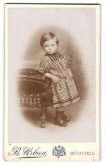 Photograph B. Urban, Munich, Dachauerstr. 25, Child in Plaid Dress 1892