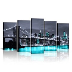 Kaloremore Black White and Blue Brooklyn Bridge Picture Canvas Prints New Yor…