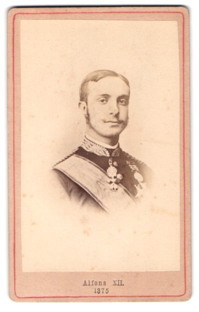 Photograph Portrait King Alfonso XII of Spain in uniform with medal