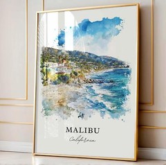Malibu Wall Art, Malibu California Print, LA Watercolor Art, Malibu Cali Gift