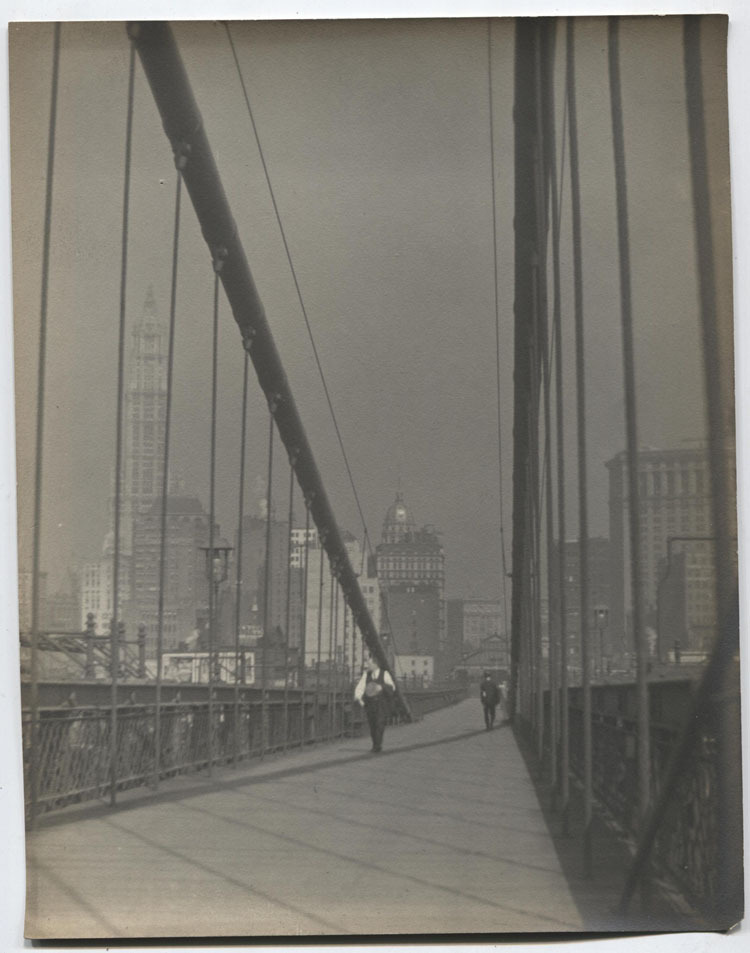 VINTAGE PHOTO PICTORIALIST BROOKLYN BRIDGE PEDESTRIAN WALKWAY.