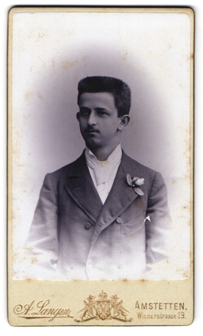 Photograph Alfons Langen, Amstetten, Wienerstr. 29, young gentleman in suit with Kr