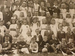 Old Photo Children Girl Boys Group Photo Village Old Home Timber Frame 1900-1940