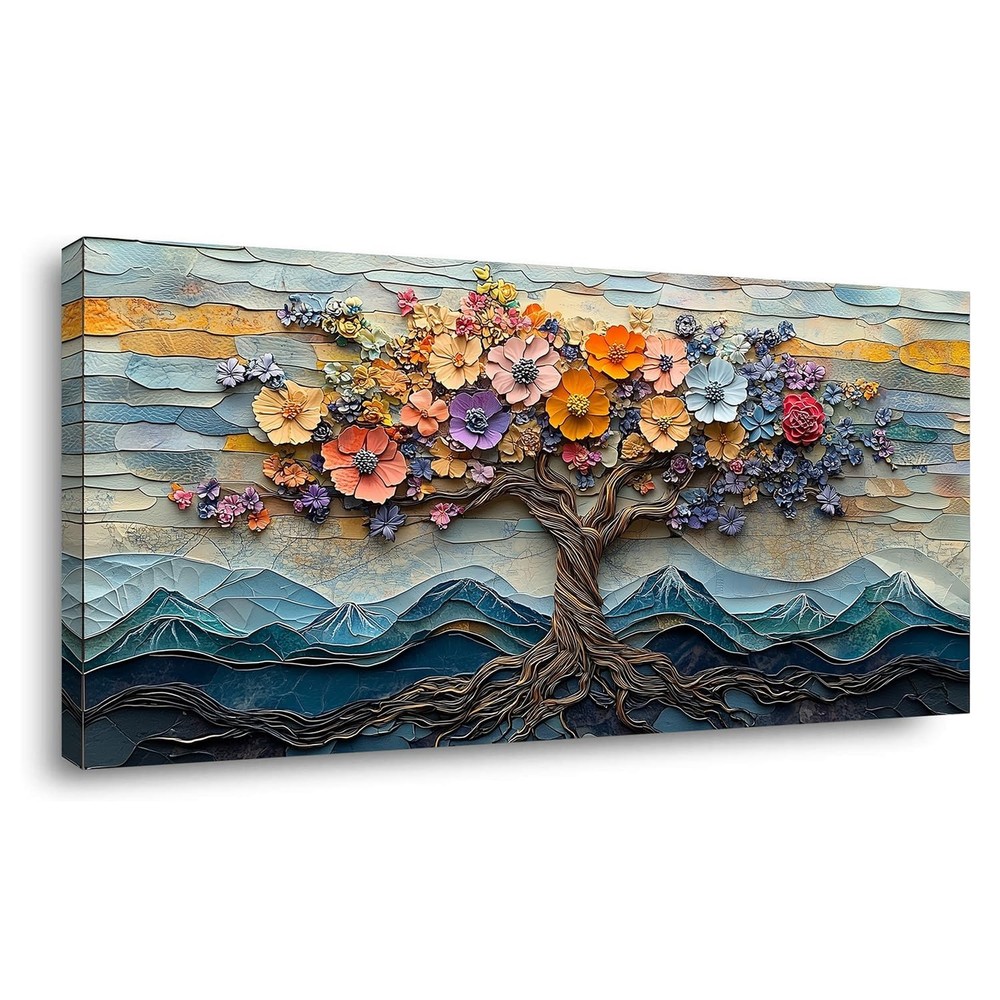Floral Flower Tree Canvas Wall Art Colorful Tree of Life Painting Prints for …