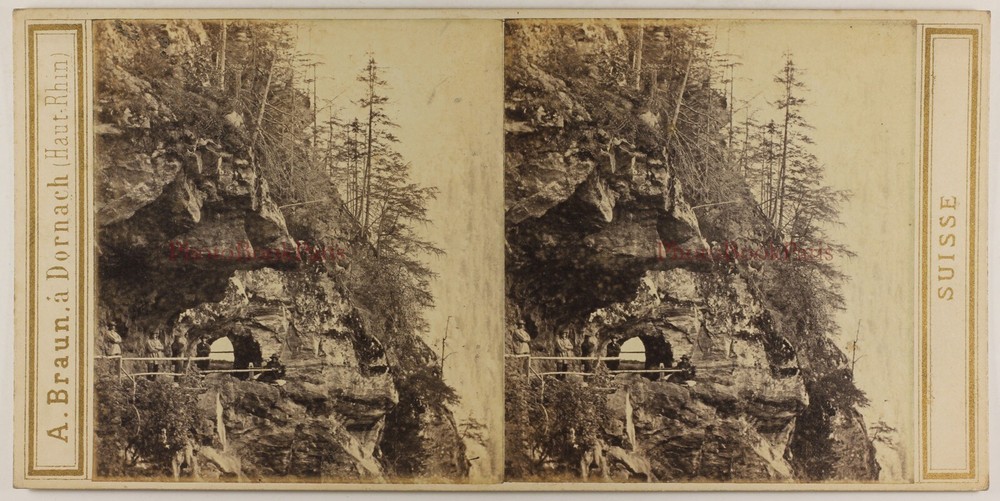 Passage Of The Tête-noir Switzerland c1865 Photo Brown Stereo Vintage Album