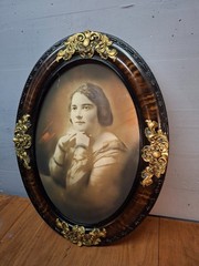ANTIQUE Oval Portrait/Highly Ornate Tiger Wood & Heavy Gilded Gold Floral Frame