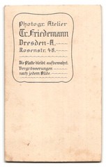 Photograph Tr. Friedemann, Dresden-A, Rosenstrasse 48, portrait little girl