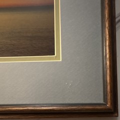 Vintage Sunset Landscape Framed Photograph Matted Coastal Horizon Nature Art