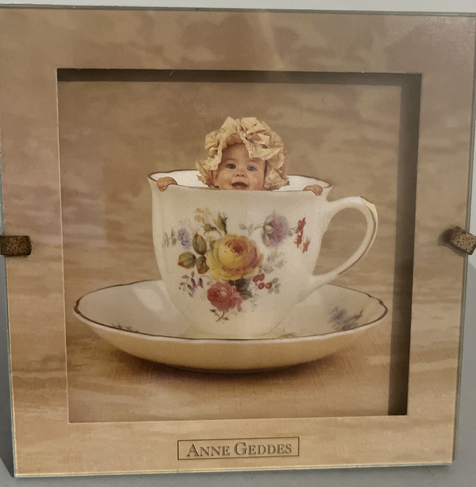 Anne Geddes Baby In A Teacup 5″x5″ Picture In Frame 1995