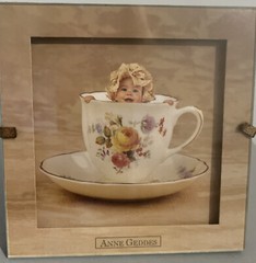Anne Geddes Baby In A Teacup 5″x5″ Picture In Frame 1995