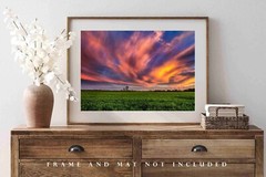Sunset Photography Print: Oklahoma Copper Colored Clouds Sky Field Plains Photo