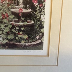 Barbara Sanson Photograph Art Print Framed Hollyhock Garden French Village 17”