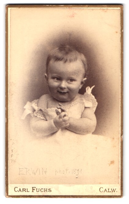 Photograph Carl Fuchs, Calw, Portrait Cute Toddler in White Dress