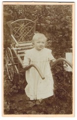 Photography Portrait Cute Girl in White Dress with Pram