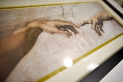 Creation of Adam, Wooden Framed Printed Wall Art ,Glass Protective Cover +2Hooks