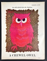 A Crewel Stitched Owel Print/Picture from LIFE Magazine March 15, 1963