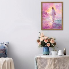 Framed Pink Jesus Wall Art Gifts for Christian, Jesus Walking On Water Canvas…
