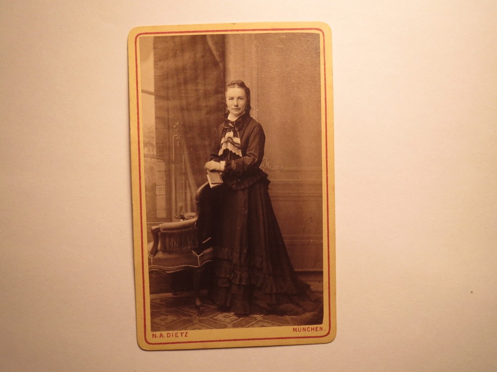 Standing Woman in Crinoline with Book – Backdrop Circa 1870s CDV N. A. Dietz Munich