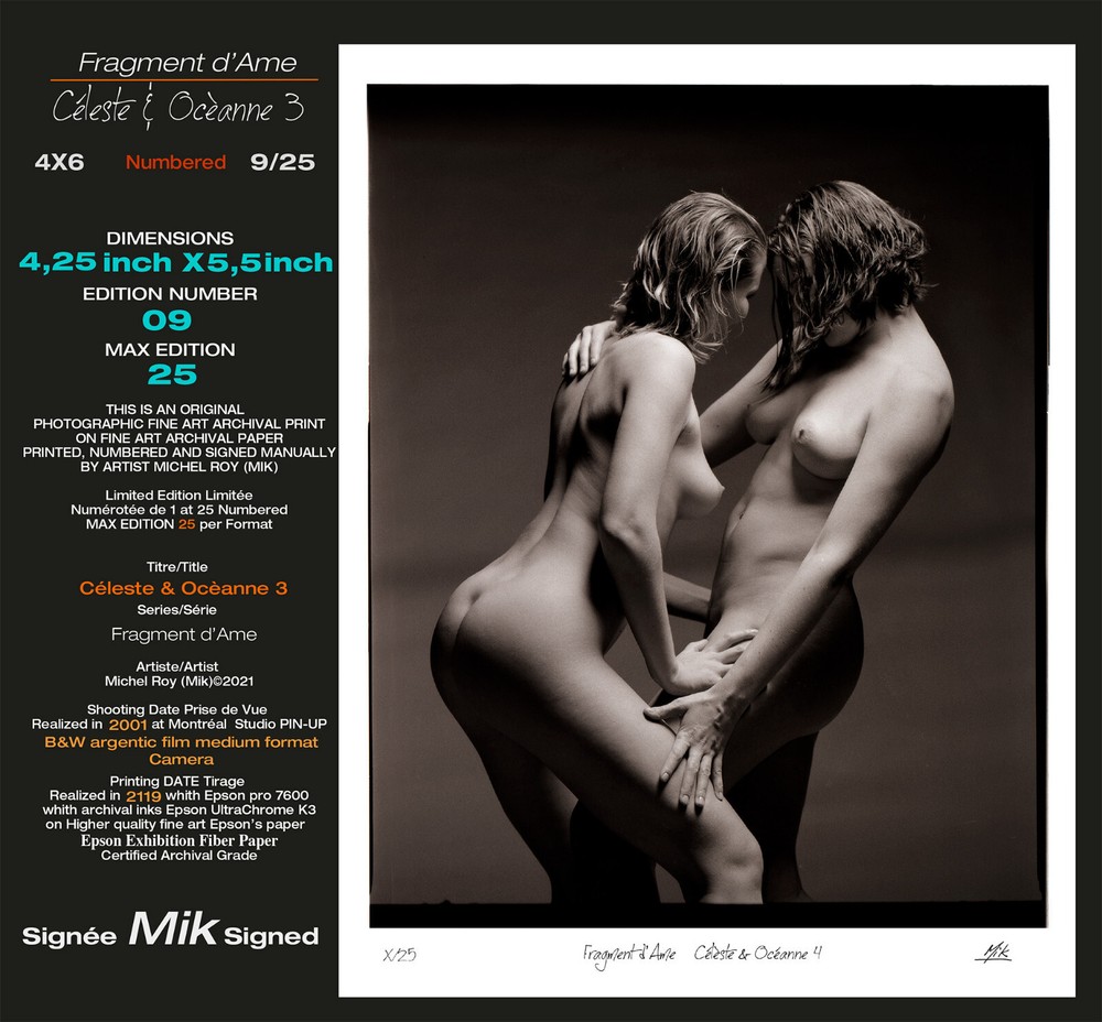 Fine Art Nude Photo «Céleste&Ocèanne#3» 4×6 Sign Mik & Num 9/25 Duo Girl Model