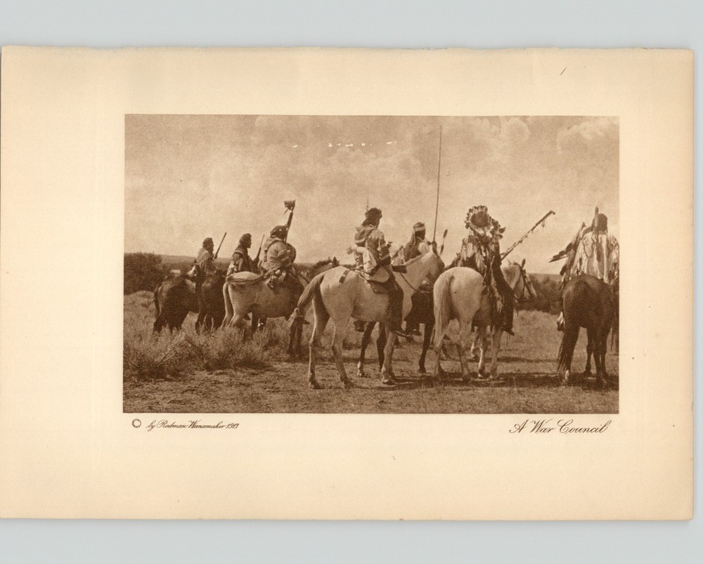 Wanamaker/Dixon «A War Council» 1913 Orig Photogravure from «The Vanishing Race»