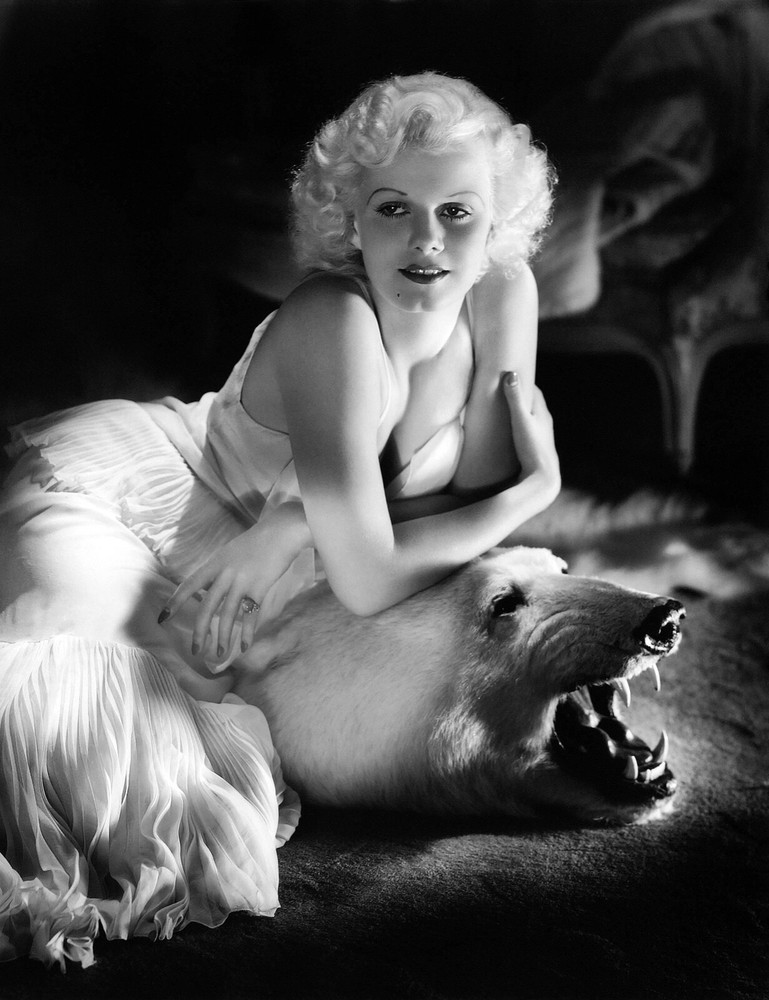 Jean Harlow, iconic bearskin rug photo c. 1936 – reprint – multiple sizes: 045