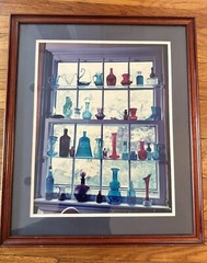 “Sunlit Memories in Colored Glass Bottles” Framed Photograph 21.5” X 25.5”