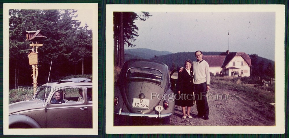 2x Photo Beautiful Woman on VW Beetle Sunroof Beetle Vintage on Kileberg 1963