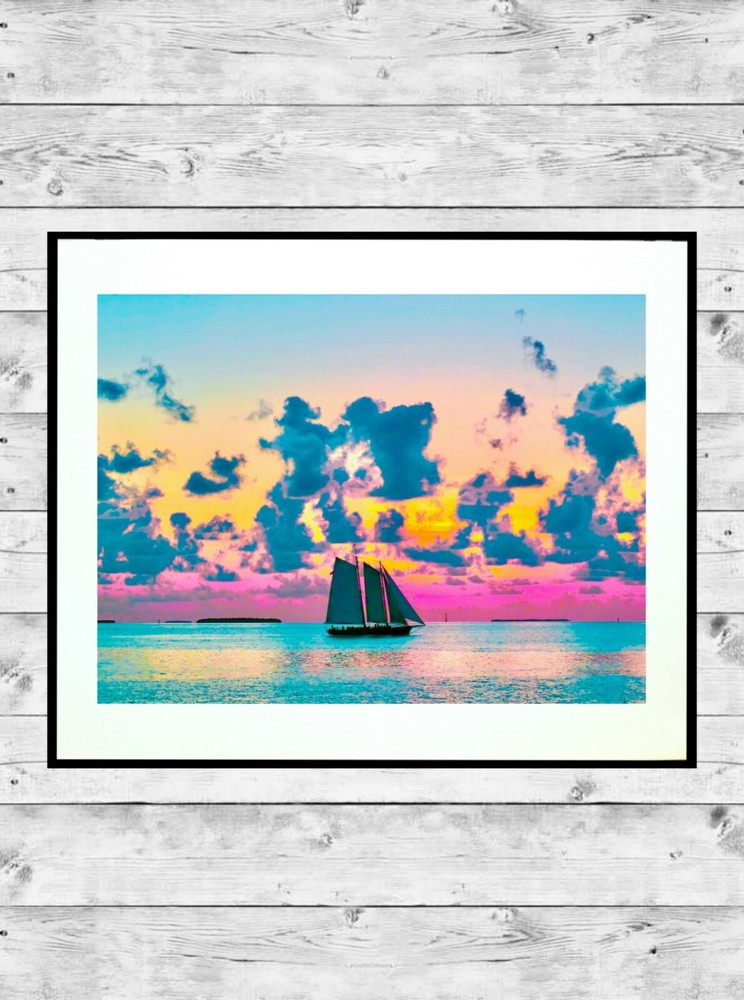 Key West Sunset 11×14″ Matted Art Photo Photograph Sailing Colorful Boat Artwork
