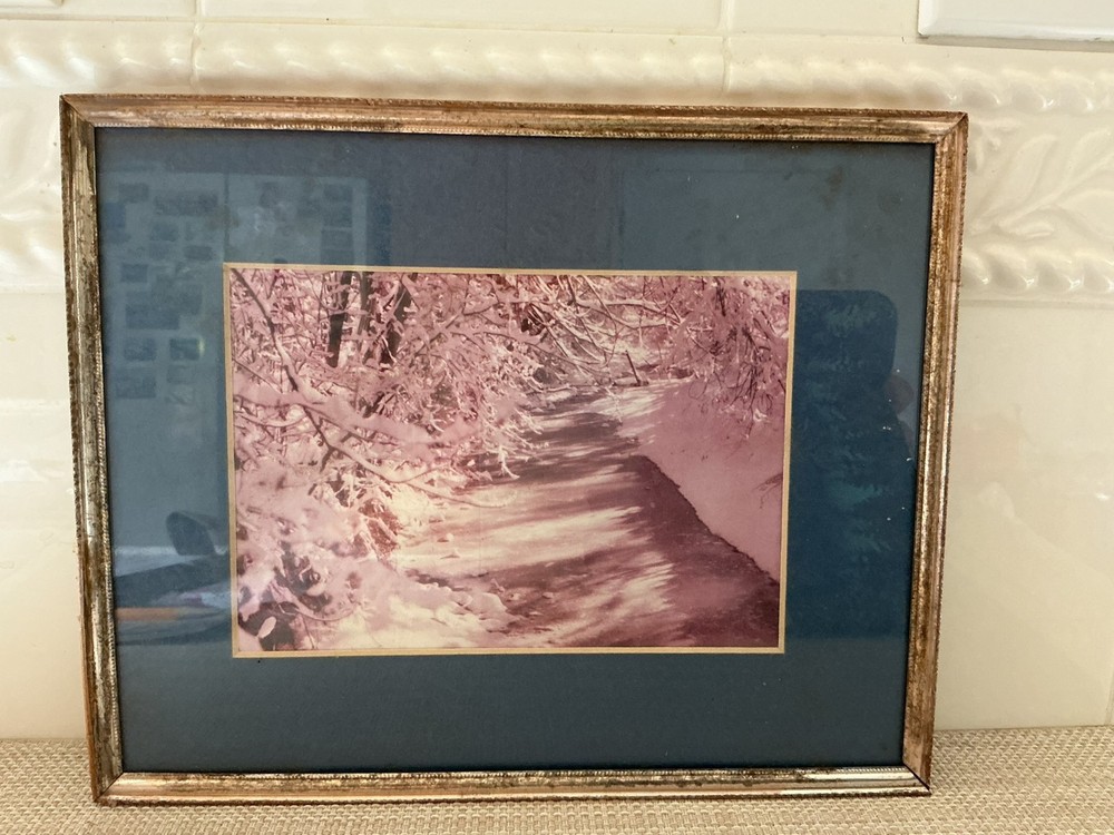 Vintage Photography Print Winter Landscape Scene Matted Framed 10″x8″ Pre-owned