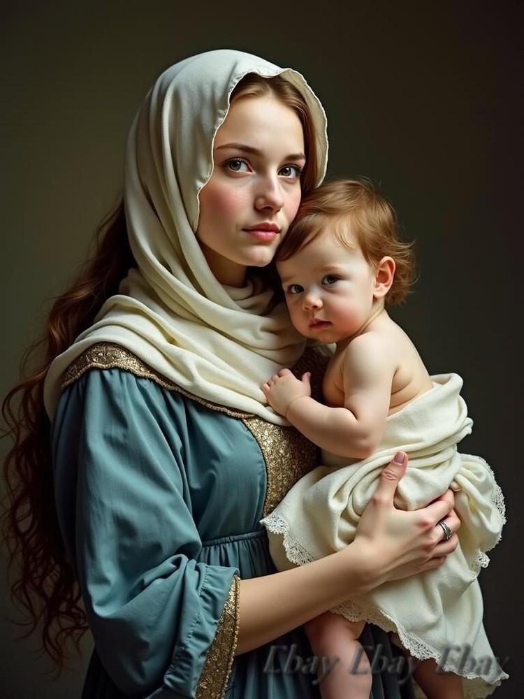A3 Photo Mother Child Tenderness Artistic Glossy Paper Decor -041