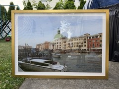 Framed Color Canal Cityscape Photograph Print, Landscape Boats & Buildings