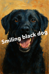 Smiling Black Dog Acrylic Painting, Portrait (AI GENERATED IMAGE)
