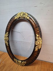 ANTIQUE Oval Portrait/Highly Ornate Tiger Wood & Heavy Gilded Gold Floral Frame