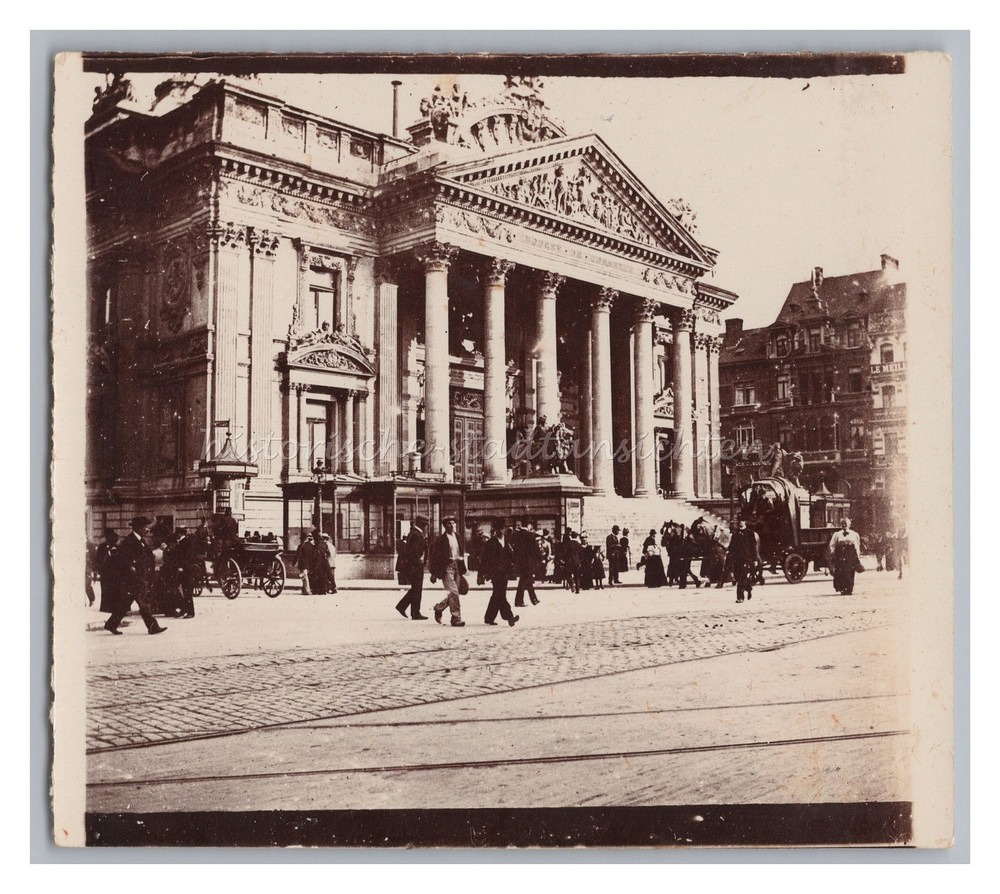 Brussels Belgium 1900 – Stock Exchange Carriage Passersby – Old Photo