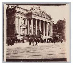Brussels Belgium 1900 – Stock Exchange Carriage Passersby – Old Photo
