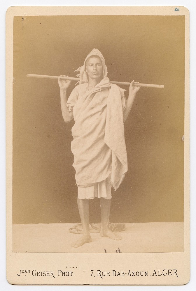 Handsome cabinet card by Jean Geiser: young man, Kabyle, albumen photo c. 1880