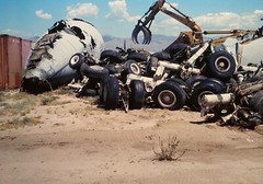 VINTAGE AIRCRAFT / AIRPLANE SALVAGE SCRAP YARD SURREAL COLOR PHOTOGRAPH