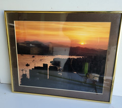 Hong Kong Harbour At Dawn From The Peak 1988 Photograph Framed Signed 16″ x 13″