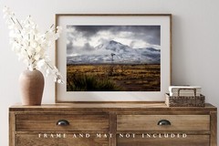 Western Photography Print – Picture of Old Windmill and Snowy Peak in New Mexico