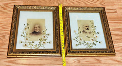 Lot 2 Vintage Gold Framed Black White Portrait Photographs Hand Painted Flowers