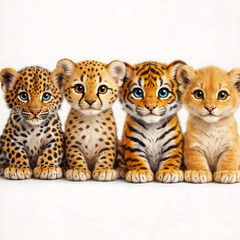 Cute Wild Baby Animals Digital Photo | Tiger Lion Leopard Cubs Art Image