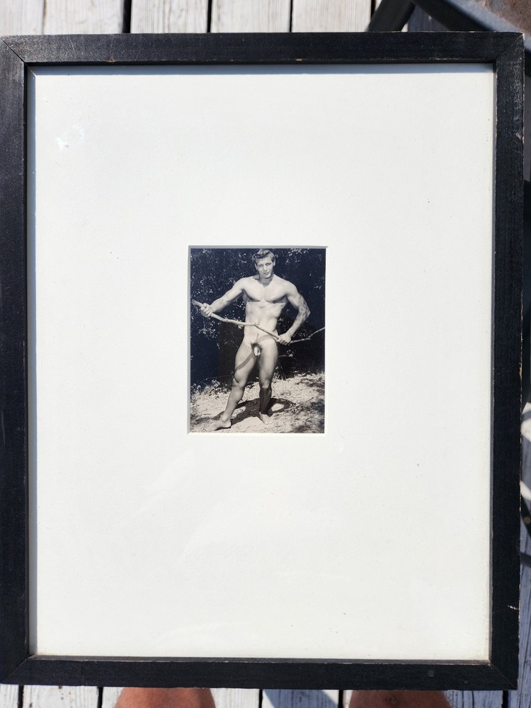 Vintage 12×15 Framed Nude Male Physique 4×5 Photo Original 1950s Bruce Bellas