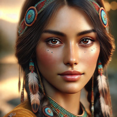 Beautiful American Indian Woman Portrait – High-Res Digital Art, image, picture