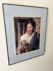 Framed And Matted Photograph Portrait Tibetan Woman Holding A Mani Wheel 20”x16”