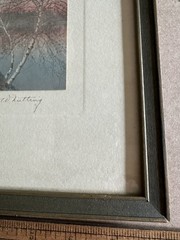 Antique Wallace Nutting Hand Colored Photo Birch Trees Pond in Original Frame