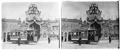 STEREO GLASS NEGATIVE tram w guide, PICON ad, carnival, conductor, NICE, vintage