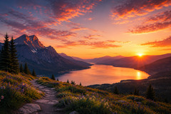 Digital Download Wallpaper Image | Sunset Mountain Lake | Landscape Wall Art
