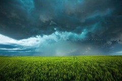Storm Photography Print: Kansas Teal Thunderstorm Wheat Field Stormy Sky Photo