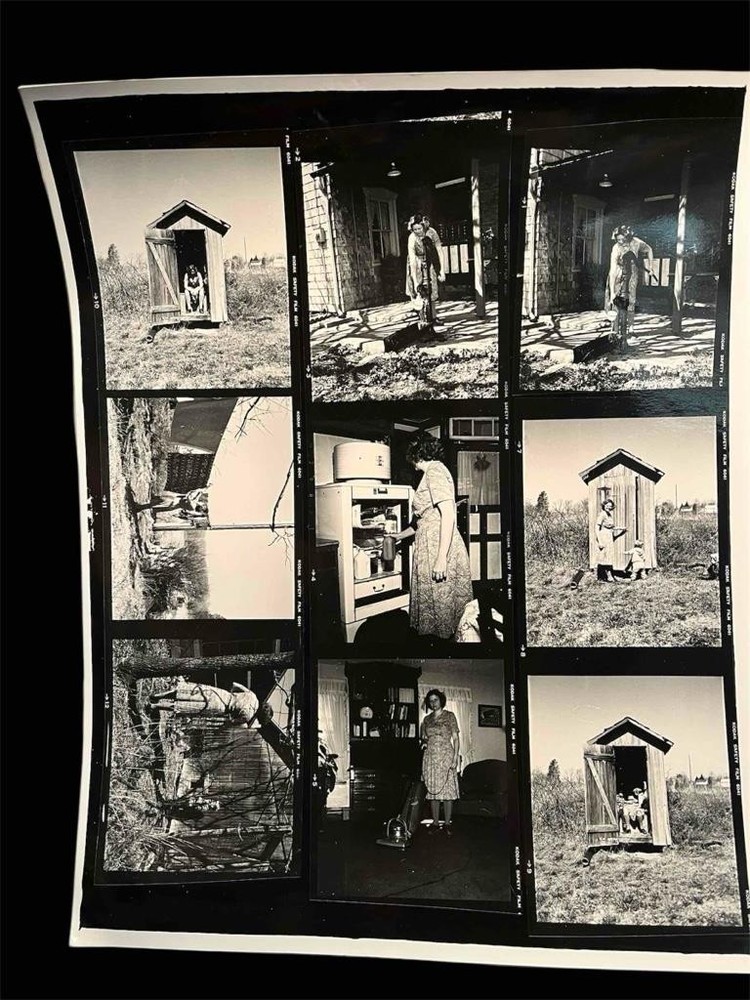Vintage photo Outhouse Woman Hand Water Pump Contact Sheet 8 x 10 Black White
