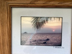 Signed C. Schramm 2004 Tropical Sunset Dolphin Photograph Framed Coastal